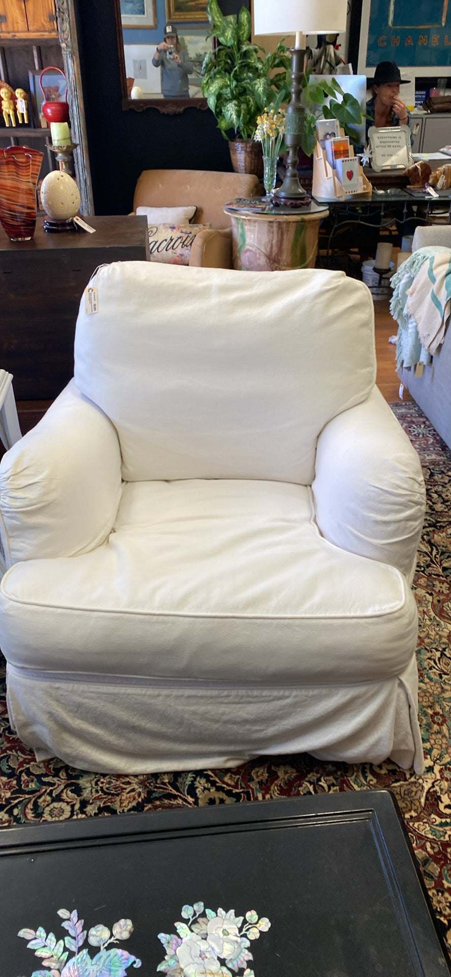 Pair; White Overstuffed Arm Chairs