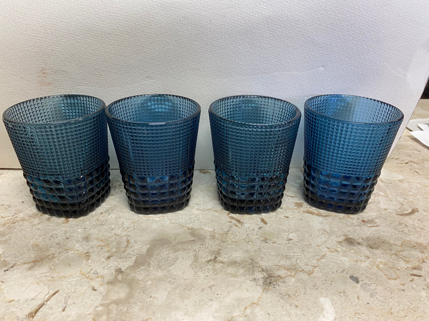 Blue hobnail glasses 4" h