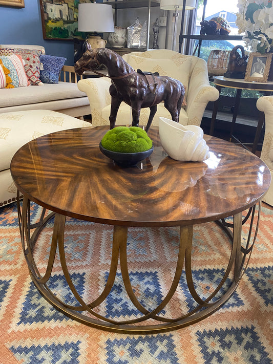 Tortoise round coffee table with brass base