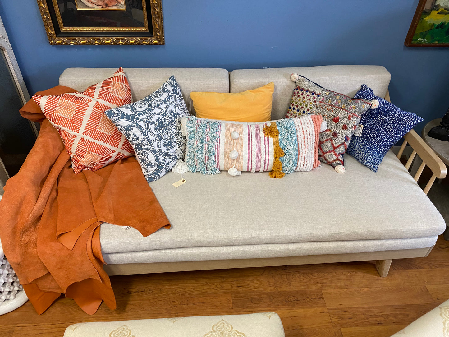 Custom Wood Frame Daybed in Cream Linen