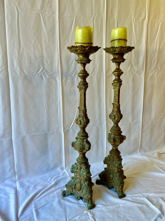 PAIR Giant Vintage Brass Candlesticks