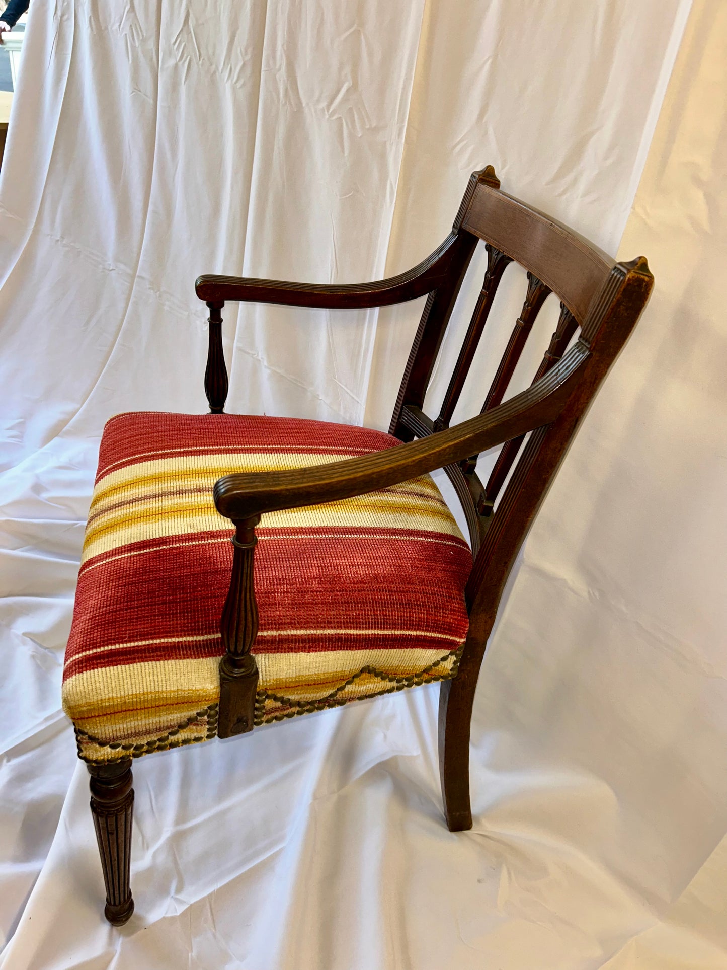 Vintage Walnut Chair with Red/gold Striped Seat