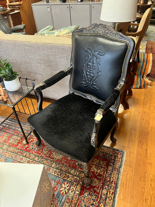 Armchair with Leather Seat and Velvet Back