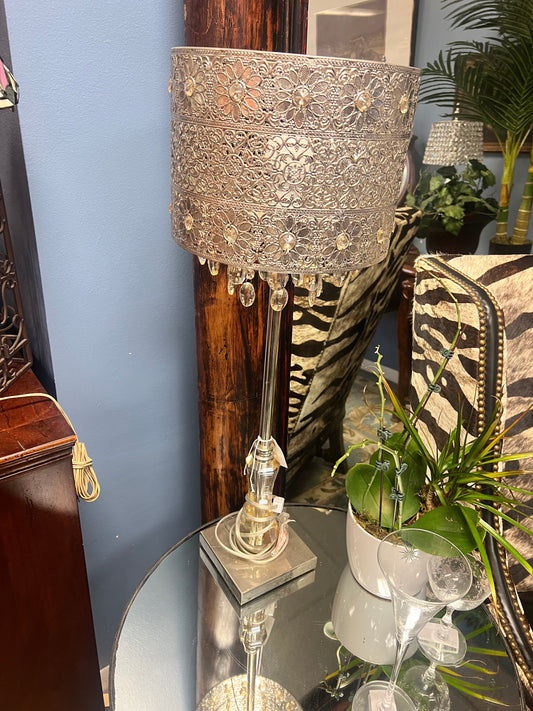 Silver Filigree with Glass Bead Lamp